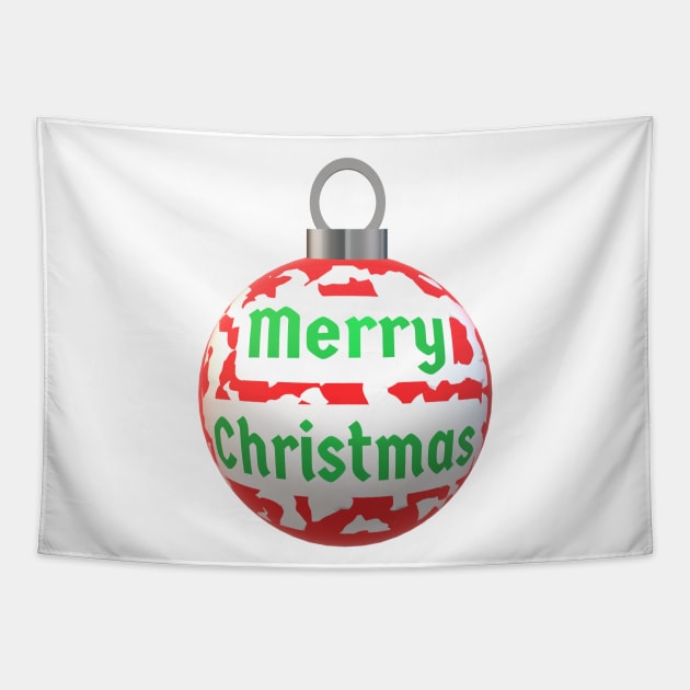 Christmas Tree Ornament with Merry Christmas, Abstract Red and White Peppermint Candy Cane Pattern, and Green Letters Tapestry by Art By LM Designs 