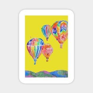 Hot Air Balloon Watercolor Painting on Yellow Balloons Magnet