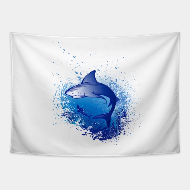 Emerges white shark ( Watercolor ) Tapestry by Blackmoon9