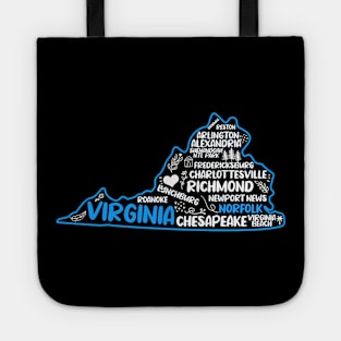 Norfolk Virginia cute map, Richmond, Arlington, Newport News, Alexandria, Hampton, Roanoke, Suffolk, Reston Tote