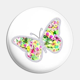 Floral Butterfly and Diamonds Pin