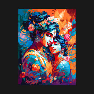 Vibrant Krishna: Stunning Abstract Digital Painting of Lord Krishna T-Shirt