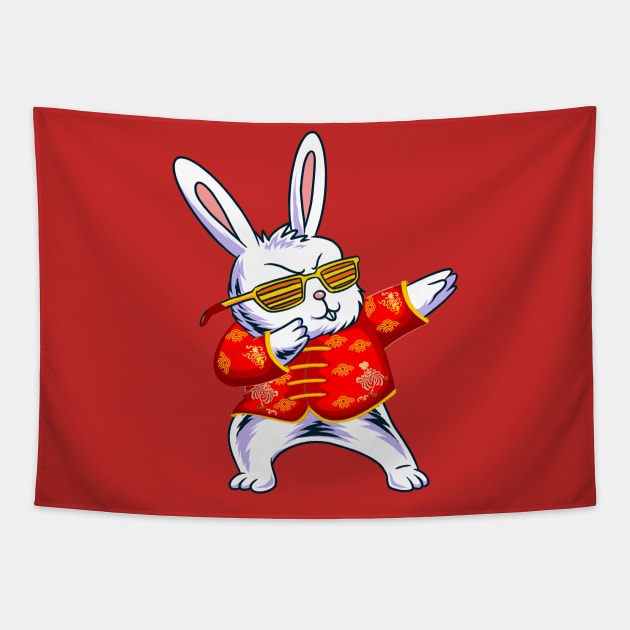 Dabbing Rabbit Year of the Rabbit 2023 Chinese New Year 2023 Tapestry by Jhon Towel