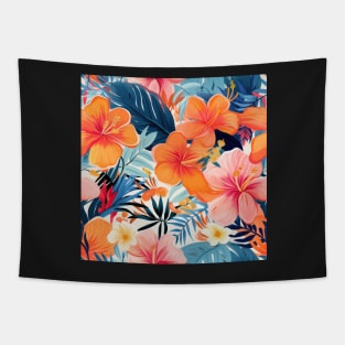 Colorful Tropical Flower Pattern Tapestry