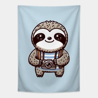 Sloth tourist with photo camera Tapestry