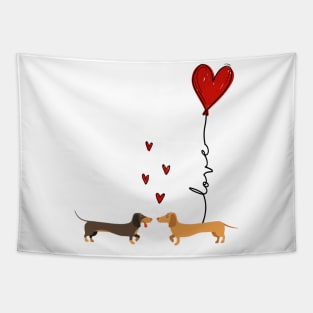 Dachshund Couple With Love Heart Valentines Day Tapestry