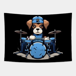 dog playing drums Tapestry