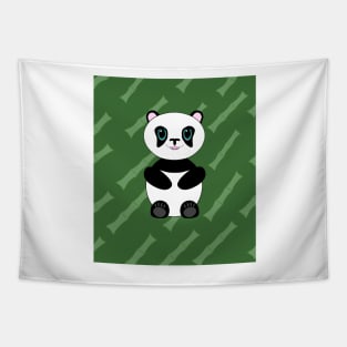 Cute kawaii panda on bamboo background street wear block style Tapestry