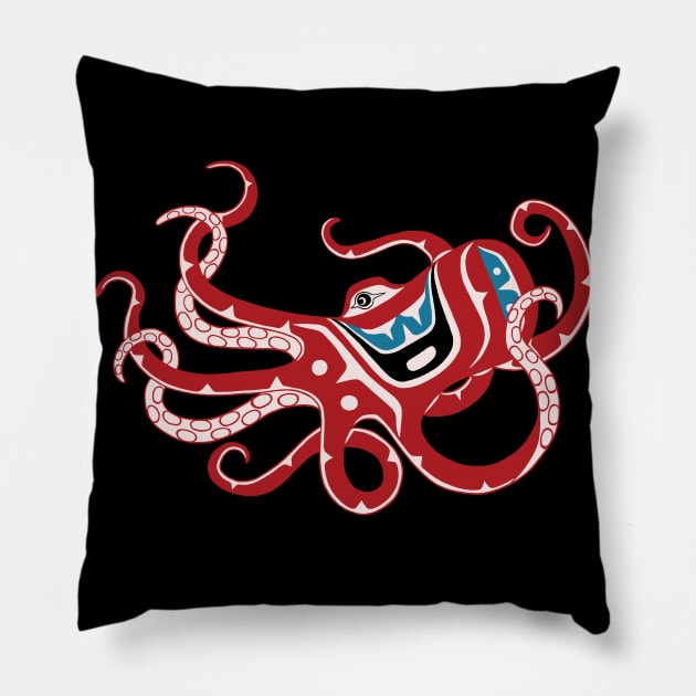 PNW Tlingit style Octopus Pillow by Featherlady Studio