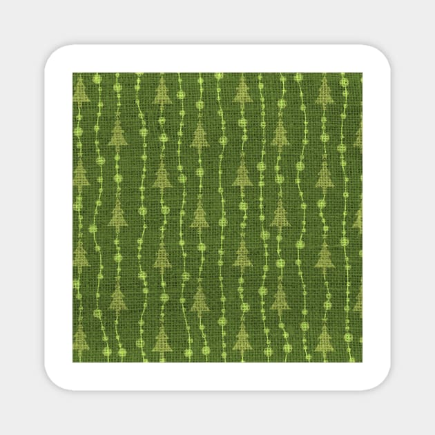 Light Green Christmas Trees on Dark Green Burlap Cloth Magnet by podartist