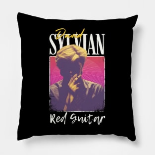 David Sylvian Vintage 1970 // Red Guitar Original Fan Design Artwork Pillow