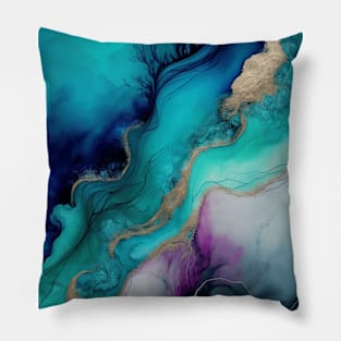 Underwater Waves - Abstract Alcohol Ink Resin Art Pillow