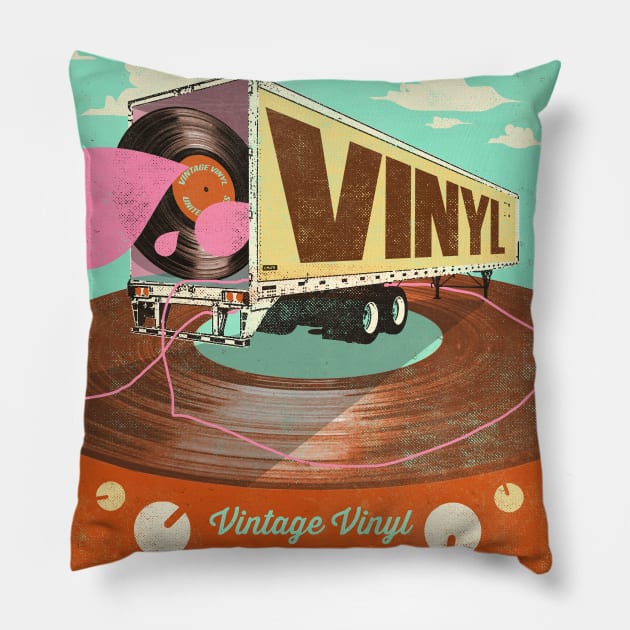 VINTAGE VINYL Pillow by Showdeer