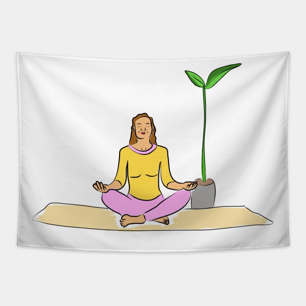 Yoga and Meditation. Relax, detachment, Zen. Interesting design, modern, interesting drawing. Hobby and interest. Concept and idea. Tapestry by grafinya