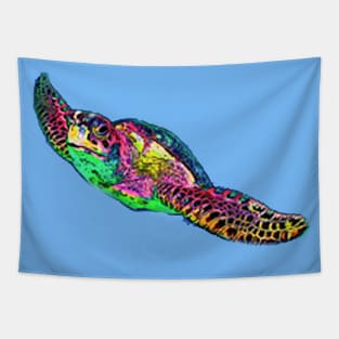 Blue Water Sea Turtle Swimming Tapestry