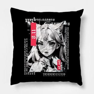 Cat Girl | gothic alternative clothing | grunge | dark | black and white Pillow