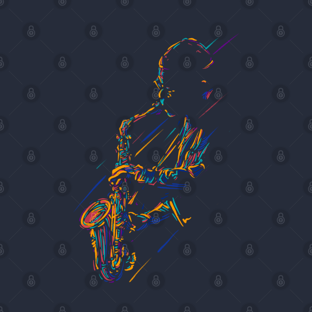 Discover Saxophonist lineart - Jazz Saxophone Player Colorful Abstract - T-Shirt