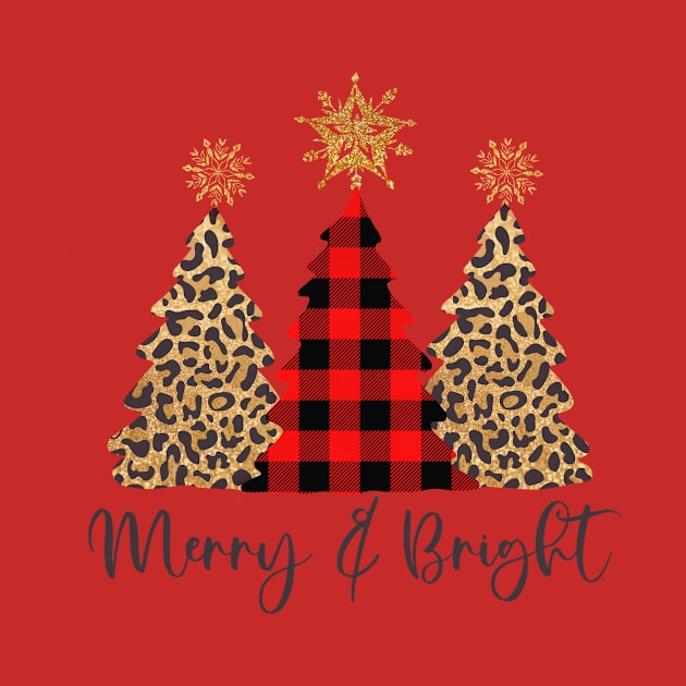 Merry and Bright Christmas Trees - Leopard Print and Buffalo Check by Skeedabble