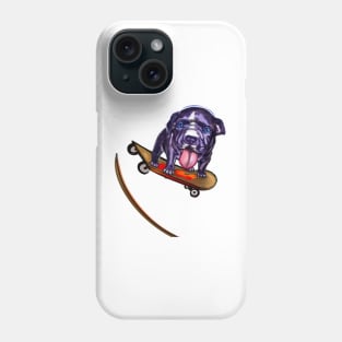 pit bull dog puppy with tongue out skateboarding off a ramp wearing a red beanie hat with Pom pom - cute funny blue line pittie with piercing blue eyes Phone Case