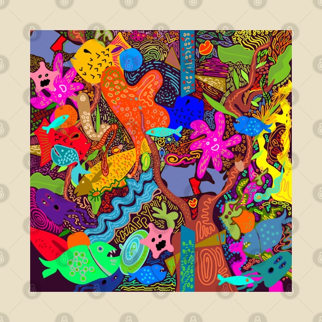 Colorful Fish pond interconnected puzzle design by jen28