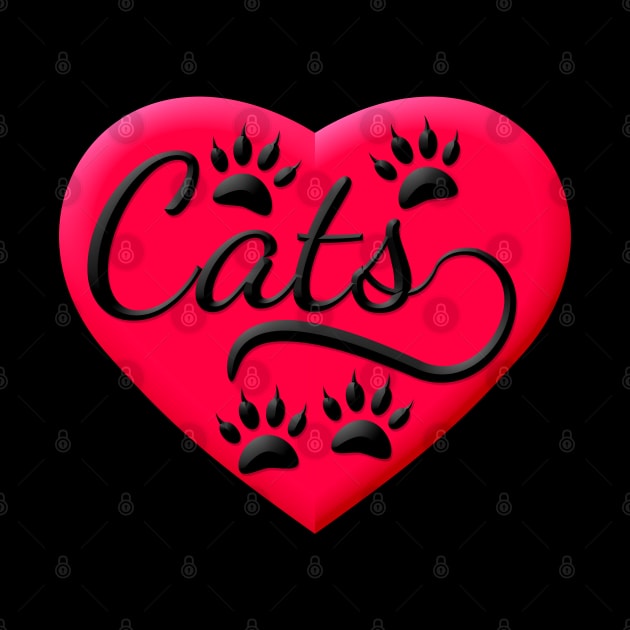 Cats Red Heart And Typography by Braznyc