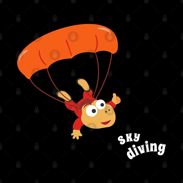 cartoon illustration of skydiving with litlle dinosaur by KIDS APPAREL