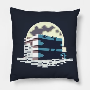 Pixel of building at night and the moon Pillow