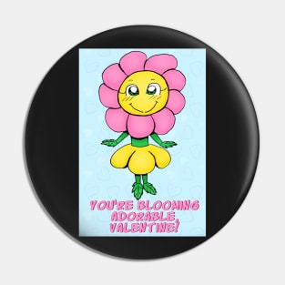Cute Cartoon Flower Girl Valentine's Day Card Pin