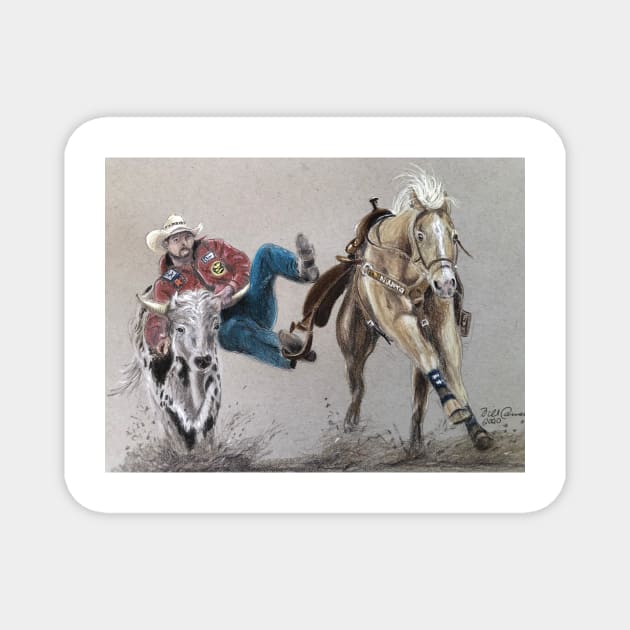 Steer Wrestling Magnet by Bill Cameron Fine Art