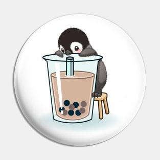 Happy emperor penguin chick with bubble tea Pin