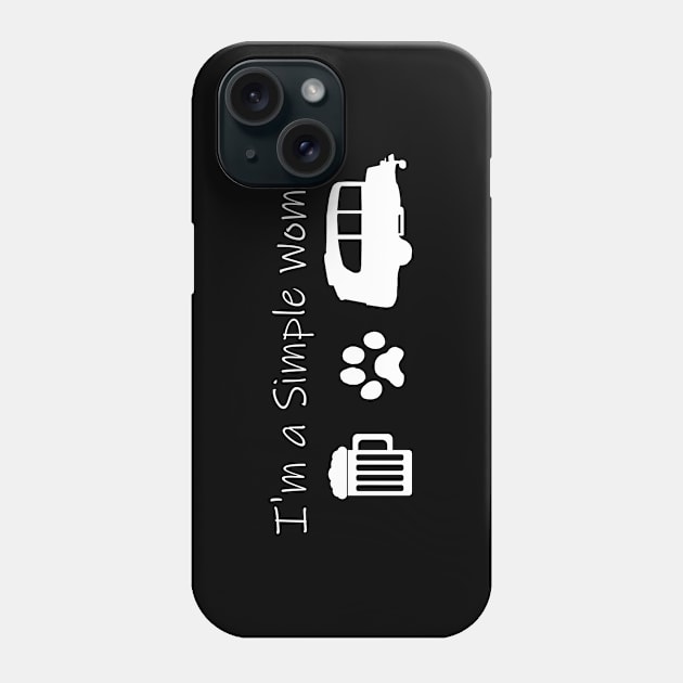Airstream Basecamp "I'm a Simple Woman" - Beer, Cats & Basecamp T-Shirt (White Imprint) Phone Case by dinarippercreations