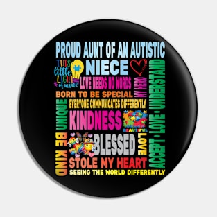 Autism Proud Aunt Niece Love Autistic Kids Autism Awareness Family Pin