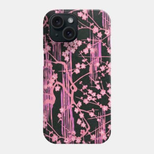 PINK SAKURA FLOWERS IN BLACK Antique Japanese Floral Pattern Phone Case