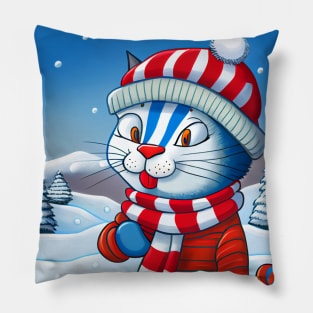 Christmas Cat in Winter Scenery Pillow