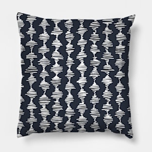 Bobbles on a wire, organic linked circles, in navy and white Pillow