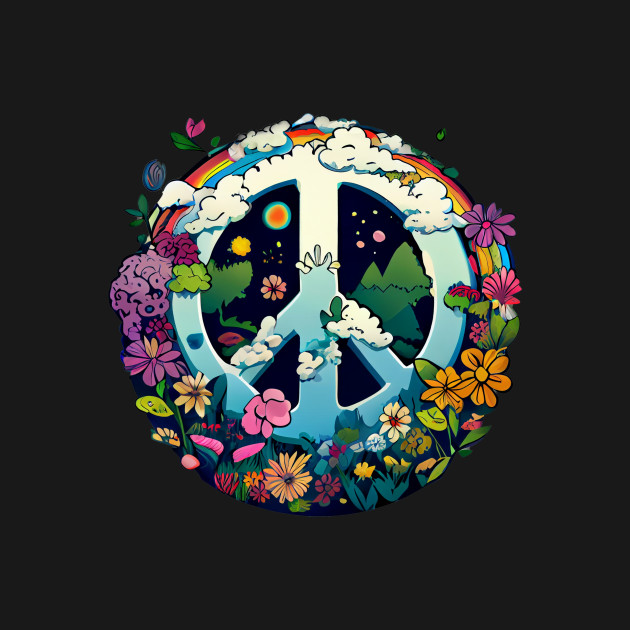 Back Print - In a World Where You Can Be Anything Be Kind - Peace Hippie Flowers Earth by Unified by Design