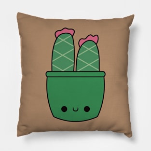 Cute Kawaii Cactus In Green Pot Pillow