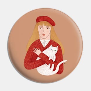 Girl and Cat Pin