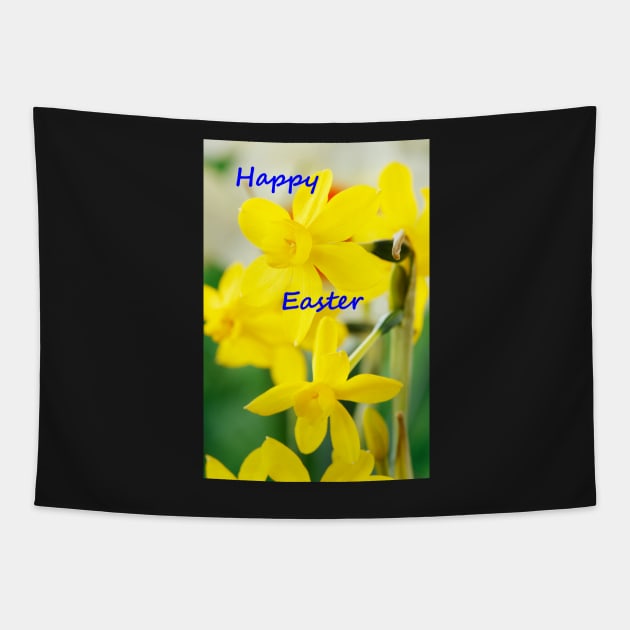 Narcissus  'Twinkling Yellow'  Daffodil with Happy Easter message Tapestry by chrisburrows