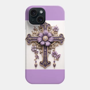 Purple and Gold Filigree Cross Phone Case