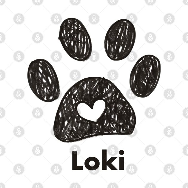 Loki name made of hand drawn paw prints by GULSENGUNEL