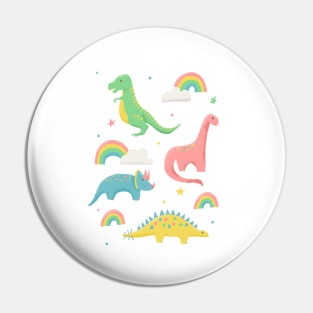 Dinosaurs + Rainbows in Pink Pin