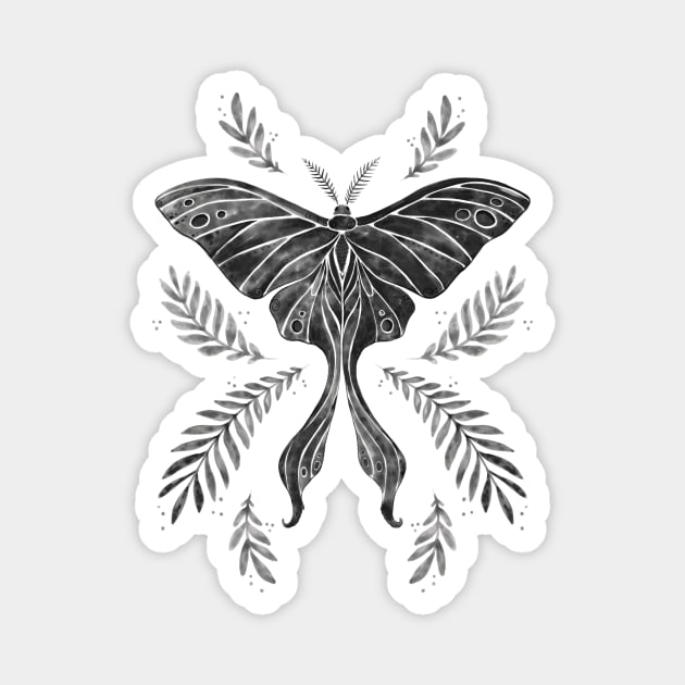 Black and White Watercolor Luna Moth Magnet by Serena Archetti