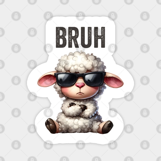 Cute Lamb Serving Big Bruh Energy fun design Magnet by Luxinda