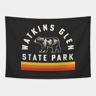 Watkins Glen State Park Souvenir Bear Retro Vintage Stripes Tapestry