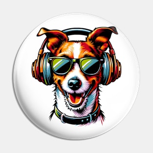 Smiling Russell Terrier DJ Enjoys Music in Japanese Style Pin