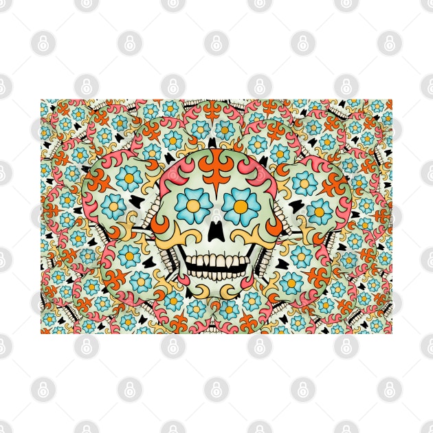 Psychedelic Sugar Skulls Day Of The Dead Artwork by Funky Chik’n