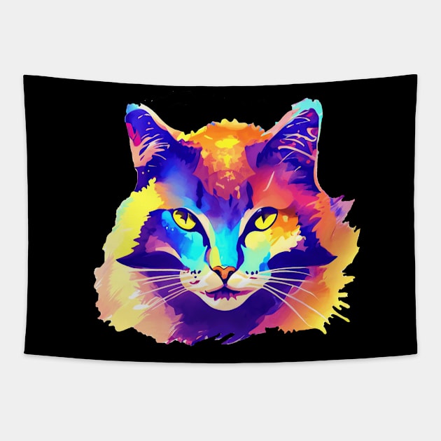 Colorful Abstract Cat Tapestry by dcveta