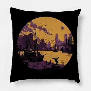 Baltimore Inner Harbor Through the Ages T-Shirt: A Timeless Tribute in Purple, Black, and Gold Cutout Style Pillow