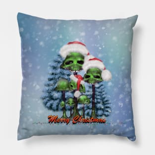 Merry christmas, funny mushroom skull with christmas hat Pillow